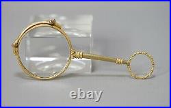 1890 Victorian Rolled Gold Folding Lorgnette Eye Glasses Ornate Handle Excellent