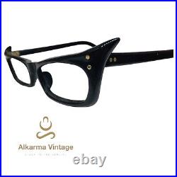 1950S Vintage Eyeglasses Made In France Unknown Brand Black Frame Unusual