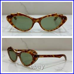 1950's Vintage Cat Eye Sunglasses France Made Tortoise Green Rare Style Mint