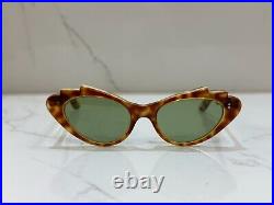 1950's Vintage Cat Eye Sunglasses France Made Tortoise Green Rare Style Mint