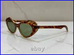 1950's Vintage Cat Eye Sunglasses France Made Tortoise Green Rare Style Mint