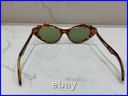 1950's Vintage Cat Eye Sunglasses France Made Tortoise Green Rare Style Mint