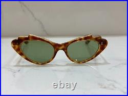 1950's Vintage Cat Eye Sunglasses France Made Tortoise Green Rare Style Mint