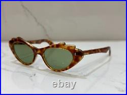 1950's Vintage Cat Eye Sunglasses France Made Tortoise Green Rare Style Mint