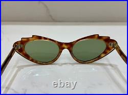 1950's Vintage Cat Eye Sunglasses France Made Tortoise Green Rare Style Mint