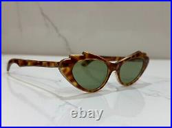 1950's Vintage Cat Eye Sunglasses France Made Tortoise Green Rare Style Mint