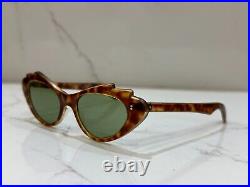 1950's Vintage Cat Eye Sunglasses France Made Tortoise Green Rare Style Mint