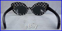 1950s High Winged Cat Eye Sunglasses France Pink & Black Diamonds Atomic Pin Up