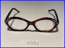 1950s KONO FRANCE Vintage Rhinestone & Carved Cat Eye Glasses RARE