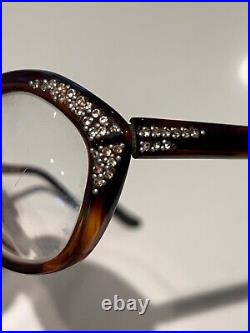 1950s KONO FRANCE Vintage Rhinestone & Carved Cat Eye Glasses RARE