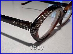 1950s KONO FRANCE Vintage Rhinestone & Carved Cat Eye Glasses RARE