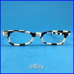 1960s Womens Eyeglass Frames Black White Striped Checked France