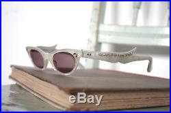 50s Cat Eye Sunglasses Pearlised White Lucite w Rhinestones Frames New Lenses