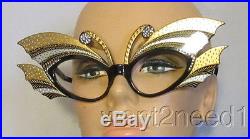 70s/80s vtg nos FRENCH EYEGLASS FRAMES Gold Silver Carved Jeweled BUTTERFLY WING