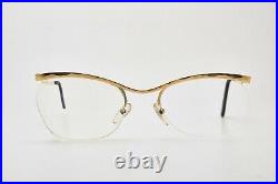 70s Vintage Eyewear Man SL Cat Eye Half Frame Gold Filled Frame Glasses France