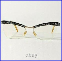 AMOR Cat Eye Black & Gold withRhinestone/Crystal Accent Eyeglasses Frames France