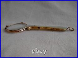 ANTIQUE FRENCH GILDED METAL FOLDING EYEGLASSES MOTHER OF PEARL HANDLE, LATE 19th
