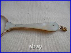 ANTIQUE FRENCH GILDED METAL FOLDING EYEGLASSES MOTHER OF PEARL HANDLE, LATE 19th