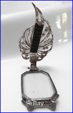 ANTIQUE Folding OPERA GLASSES in CLIP ON Marcacite brooch c. 1920s 1940's Vintage