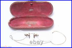 ANTIQUE PINCH, PINCE NEZ READING GLASSES SPECTACLES 12ct GOLD APP. +2 DIOP