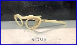 Amazing and rare Vintage Cat Eye 60s Frames in Creme with Stones