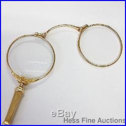 Antique 18k Gold Ultra Fine French Hallmark Lorgnette Glasses Tiffany Retailed