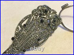 Antique Art Deco French Sterling w Marcasites & Onyx Ornate Folding Lorgnette