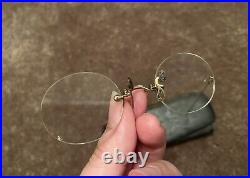 Antique Hard Bridge Pince-Nez Oval Eye Glasses and Original Case estimated 1890s