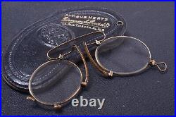 Antique Pinch, Pince Nez Reading Nose Glasses Gold Frame App. +1.5 Diopter