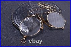 Antique Pinch, Pince Nez Reading Nose Glasses Gold Frame App. +1.5 Diopter