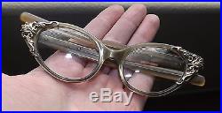 Antique SOLID 10K YELLOW GOLD Accented Art Deco French Cat Eye Eyeglasses RARE
