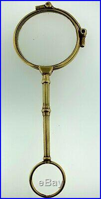 Antique Solid 14Kt Yellow Gold Long Handle Lorgnette GlassesSpring Release Lens