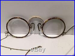 Antique Vintage French Tortoise Frame Eyeglasses S/3 Round Steampunk
