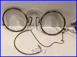 Antique Vintage French Tortoise Frame Eyeglasses S/3 Round Steampunk