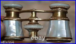 Antique opera glasses with handle brass & mother of pearl