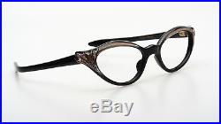 Authentic 1950s poiny black and bronze cateye eyeglasses with strass decor 44-18