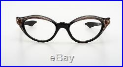 Authentic 1950s poiny black and bronze cateye eyeglasses with strass decor 44-18