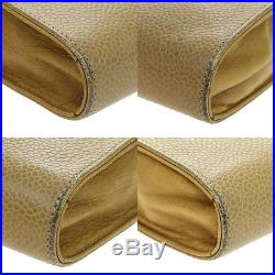 Authentic CHANEL CC Eye Glasses Case Caviar Skin Leather Beige Vintage 04F513