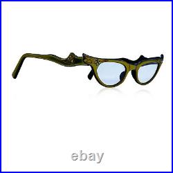 Authentic Vintage 1950s Gold Tone Cat-Eye Eyeglasses 44-22 Crystals Frame