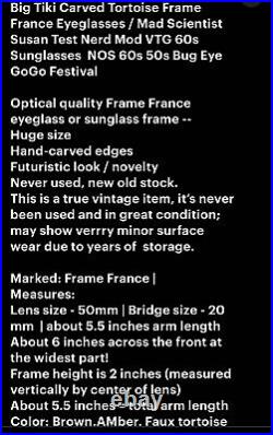 Big 50mm Extreme Tiki Carved Eyeglass Frame France 60s Novelty Futuristic Mod