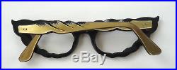 Black & Gold 50s Feather Cateye Mod Vintage French Eyeglasses Sunglasses Frame