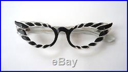 Black & White 50s Feather Cateye Mod Vintage French Eyeglasses Sunglasses Frame