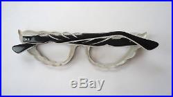 Black & White 50s Feather Cateye Mod Vintage French Eyeglasses Sunglasses Frame
