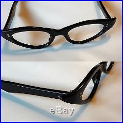 Black Winged Cateye Glasses, Vintage Cat Eye Glasses in Black with Silver Stars