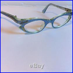 Blue Vintage Eyeglasses, Clear Blue Rhinestone Glasses, Cateye Glasses by Swank