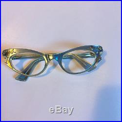 Blue Vintage Eyeglasses, Clear Blue Rhinestone Glasses, Cateye Glasses by Swank