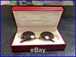CARTIER Vintage Eyeglasses / Sunglasses OVAL GOLD 45MM RIMLESS BROWN with Case