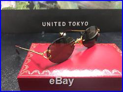 CARTIER Vintage Eyeglasses / Sunglasses OVAL GOLD 45MM RIMLESS BROWN with Case