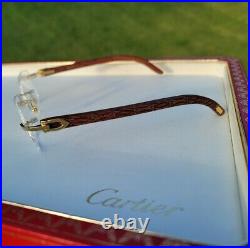 Cartier C Decor Eyeglasses Sunglasses 18k GOLD Logo Wood VINTAGE N. O. S