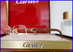 Cartier C Decor Eyeglasses Sunglasses Platinum Tiger Wood Bubinga Vintage N. O. S